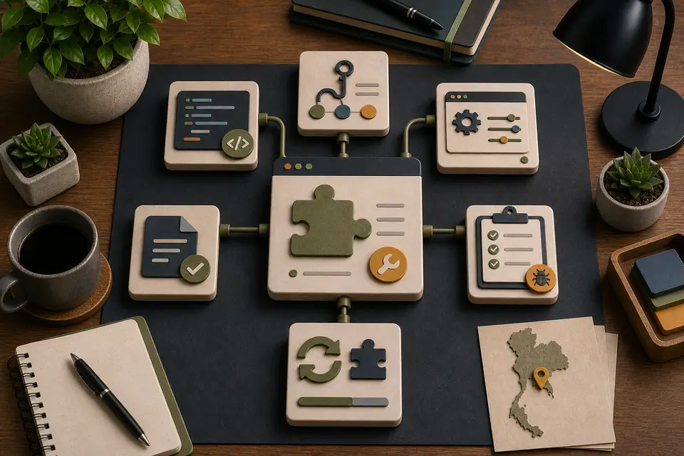 Custom WordPress plugin workflow with hooks, settings, code, testing, and integrations