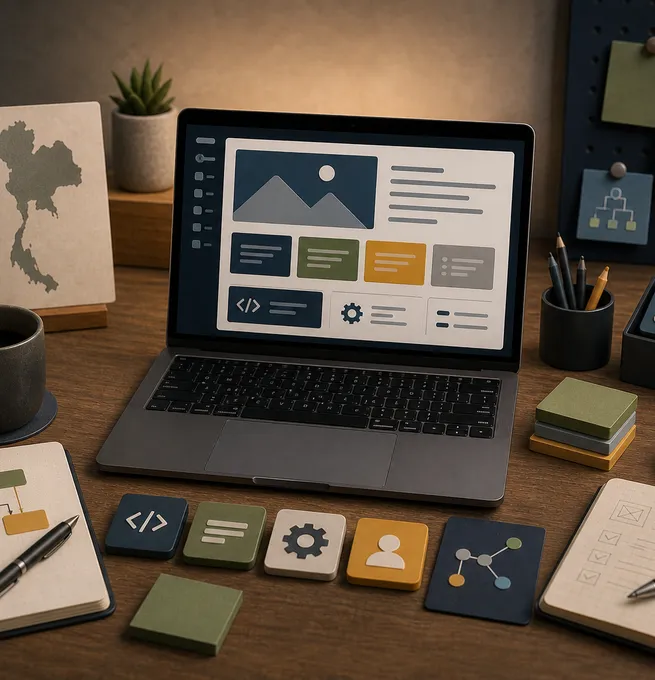 Developer workspace with website modules and code tools