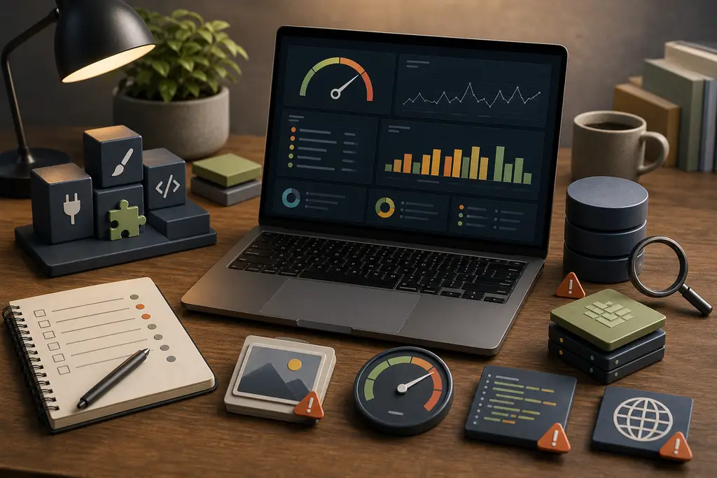 WordPress performance audit with a dashboard, plugin modules, database, cache, and diagnostic tools